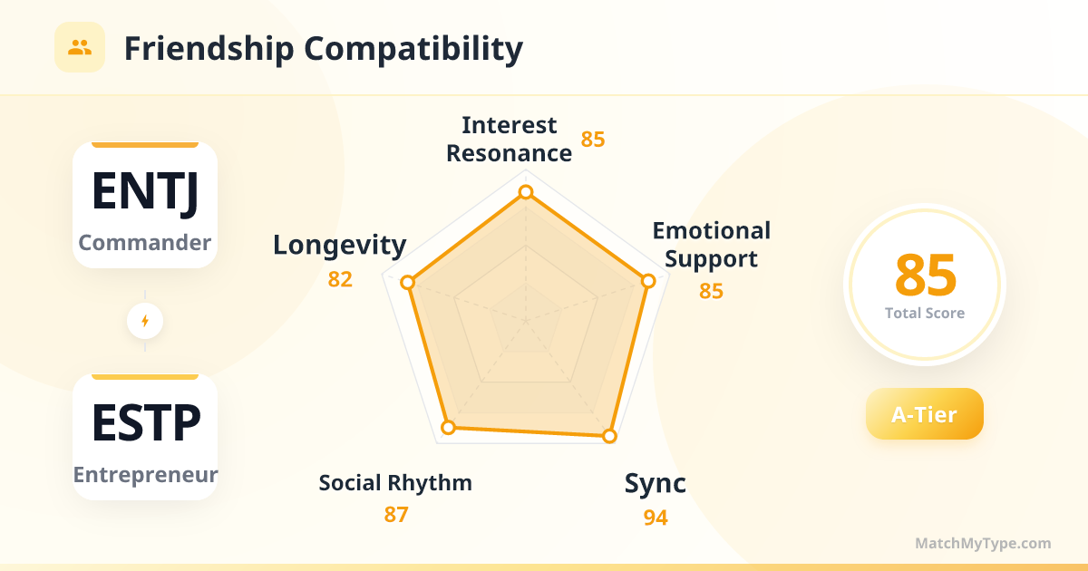 ENTJ x ESTP Social Style - Friendship Compatibility Radar Chart Analysis