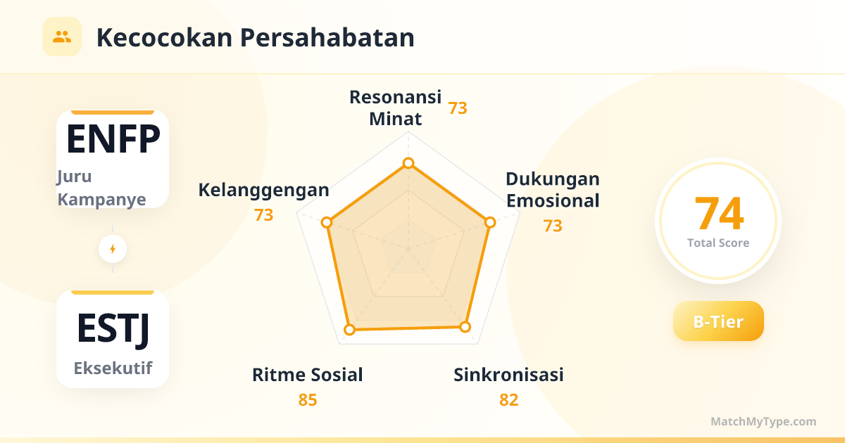 ENFP x ESTJ Gaya Sosial - Analisis Grafik Radar Kompatibilitas Persahabatan