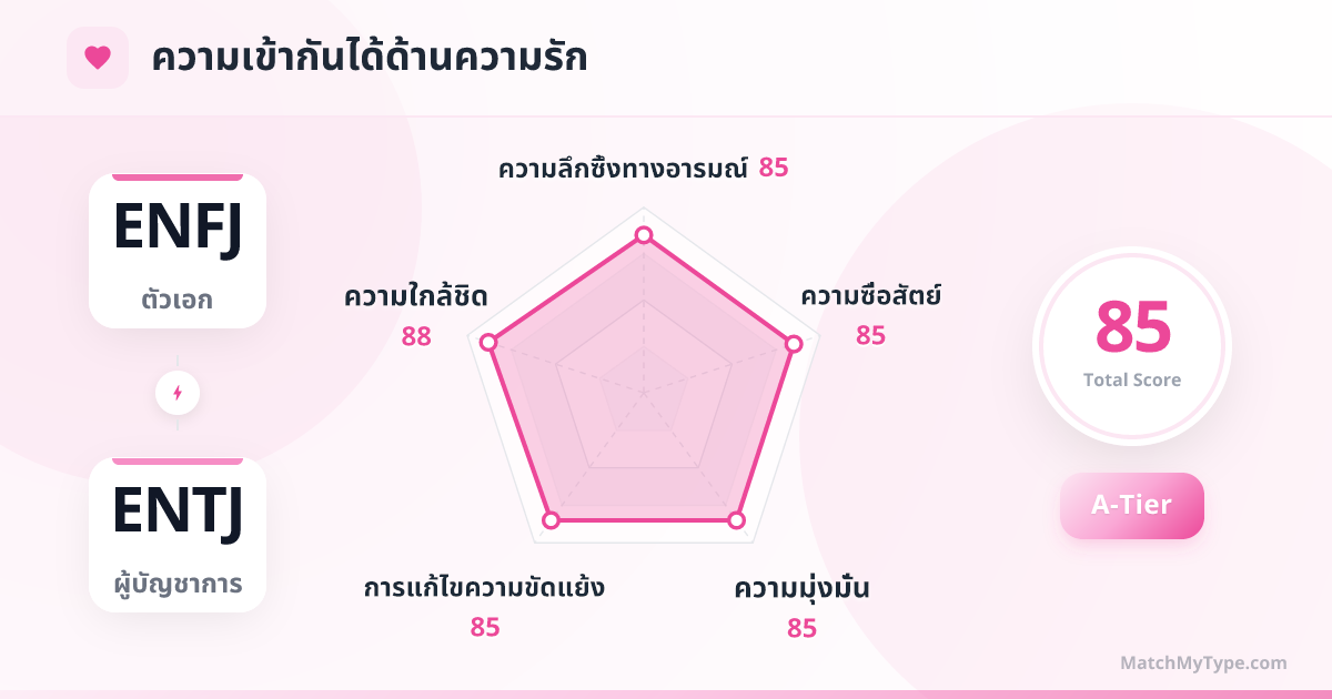 ENFJ x ENTJ รูปแบบความรัก - การวิเคราะห์แผนภูมิเรดาร์ความเข้ากันด้านความรัก