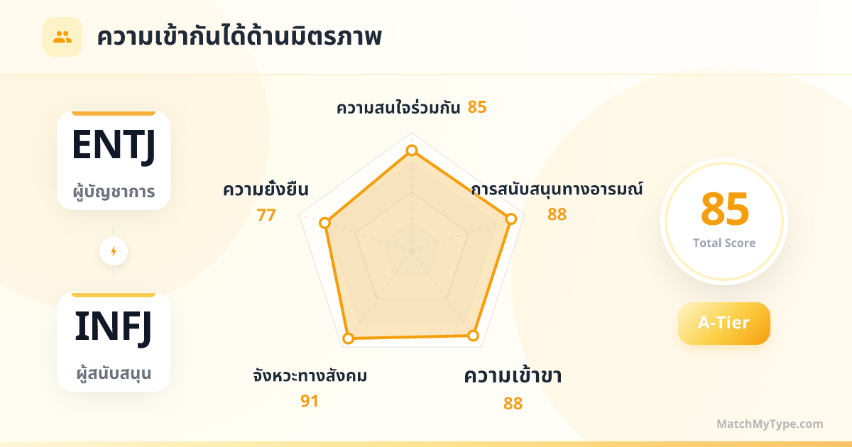 ENTJ x INFJ รูปแบบสังคม - การวิเคราะห์แผนภูมิเรดาร์ความเข้ากันด้านมิตรภาพ