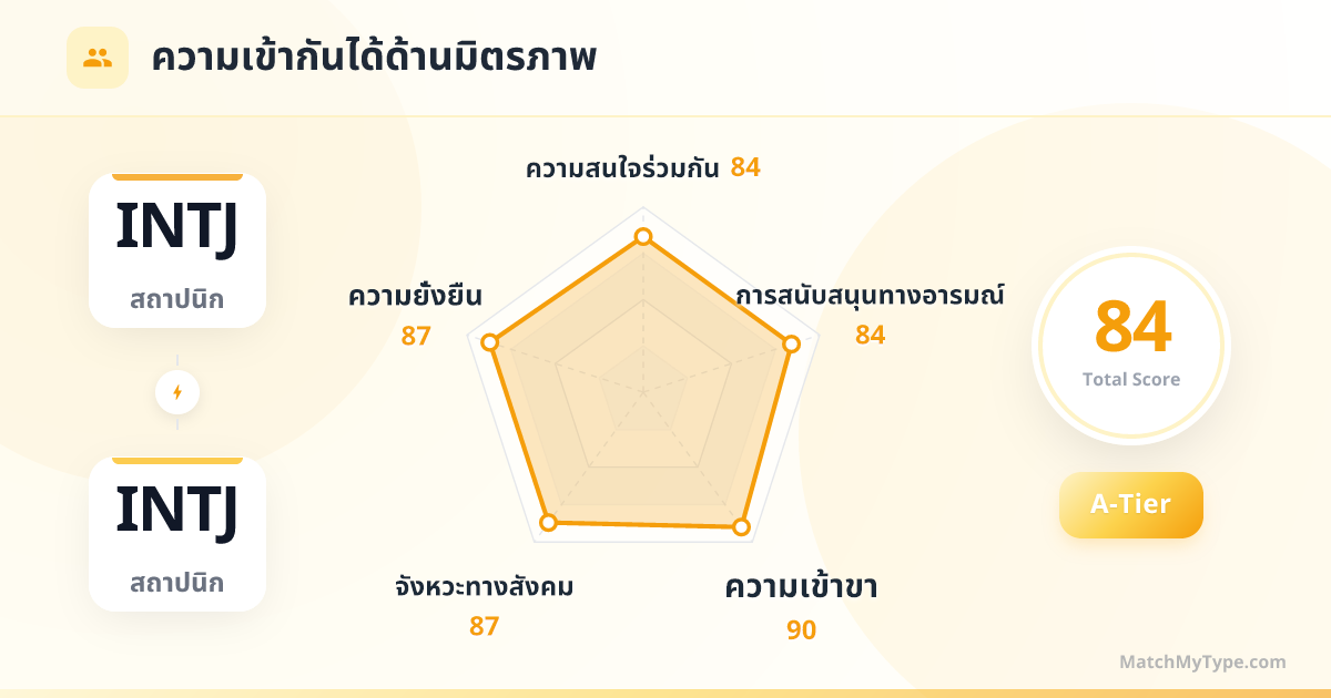 INTJ x INTJ รูปแบบสังคม - การวิเคราะห์แผนภูมิเรดาร์ความเข้ากันด้านมิตรภาพ