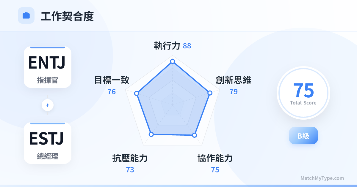 ENTJ x ESTJ 職場模式 - 職場契合度雷達圖分析