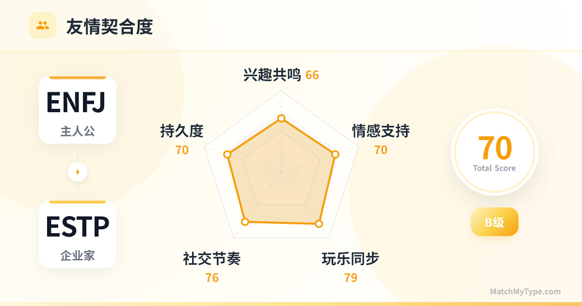 ENFJ x ESTP 社交模式 - 友情契合度雷达图分析