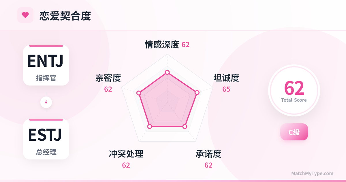 ENTJ x ESTJ 恋爱模式 - 恋爱契合度雷达图分析
