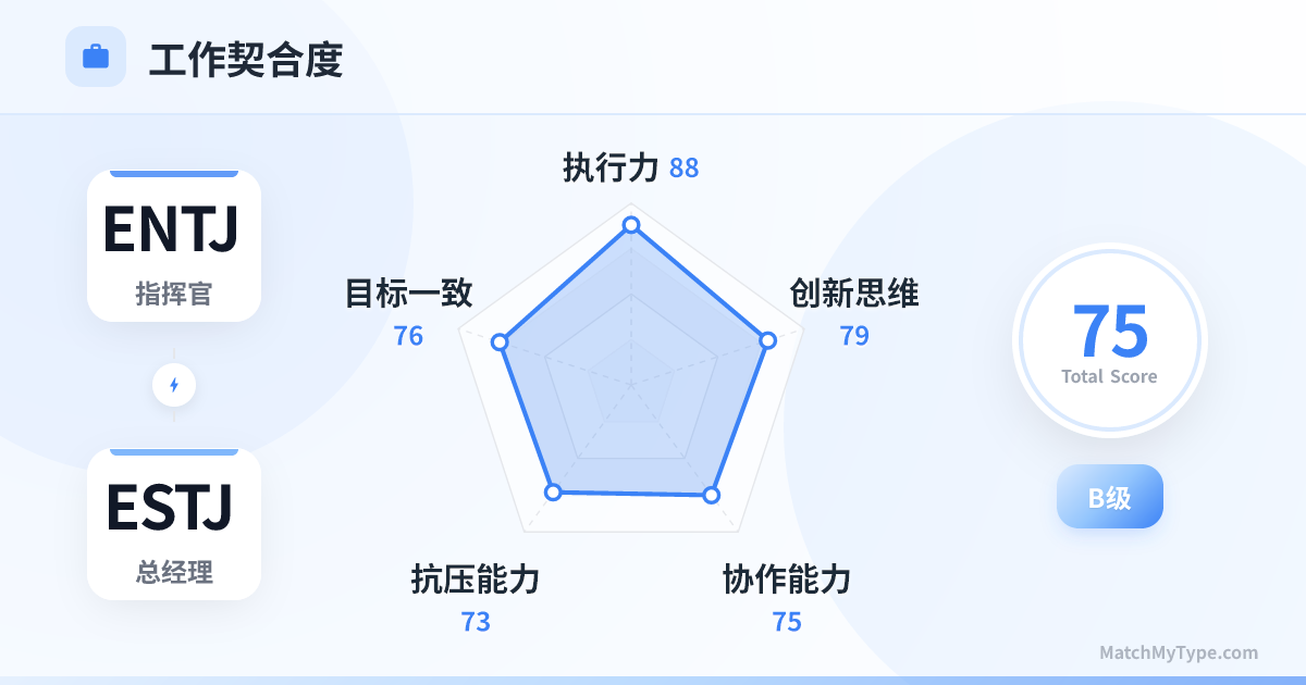 ENTJ x ESTJ 职场模式 - 职场契合度雷达图分析