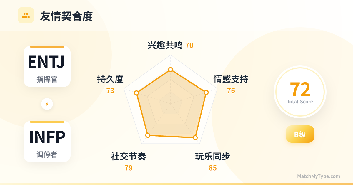 ENTJ x INFP 社交模式 - 友情契合度雷达图分析