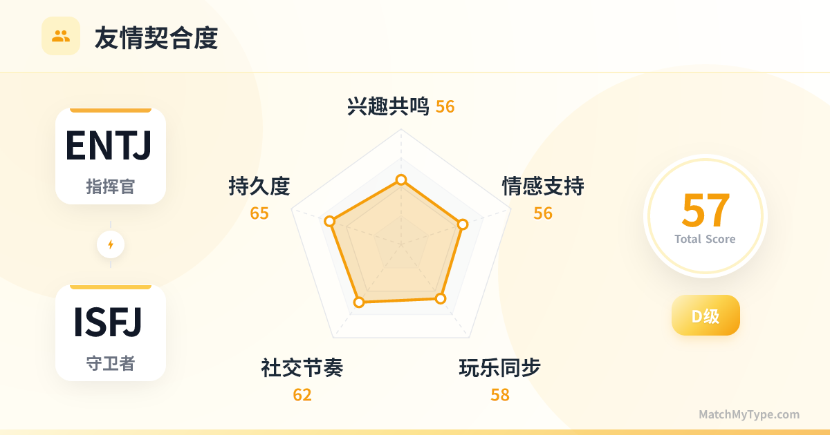 ENTJ x ISFJ 社交模式 - 友情契合度雷达图分析
