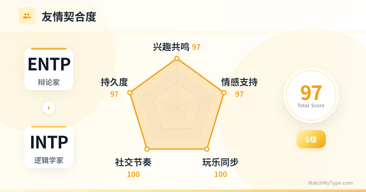 ENTP x INTP 社交模式 - 友情契合度雷达图分析