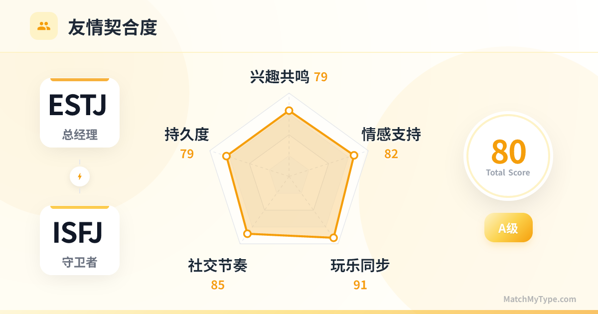 ESTJ x ISFJ 社交模式 - 友情契合度雷达图分析